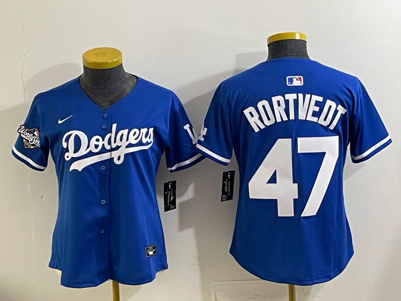 Women 2025 Los Angeles Dodgers #47 Rortvedt Blue Game Nike MLB Jersey style 009